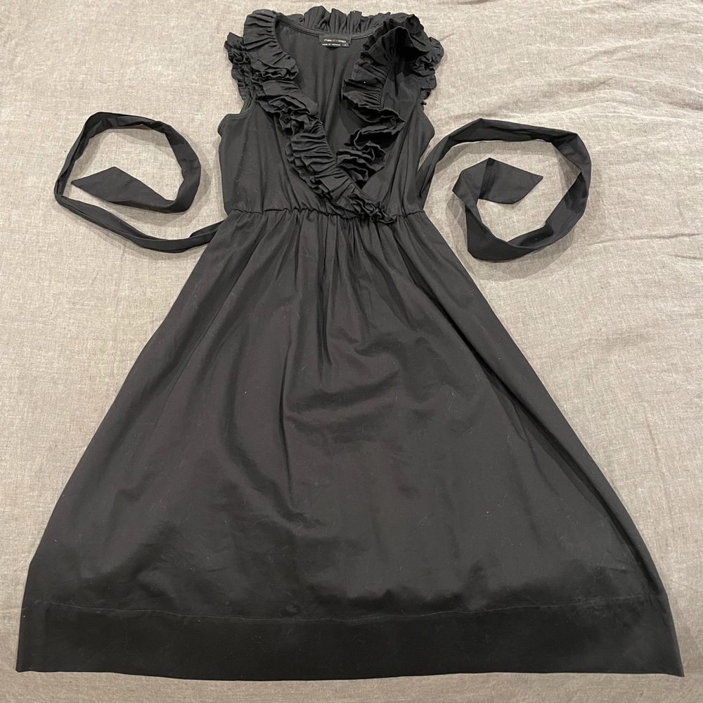 Max and Cleo black ruffle belted faux wrap dress